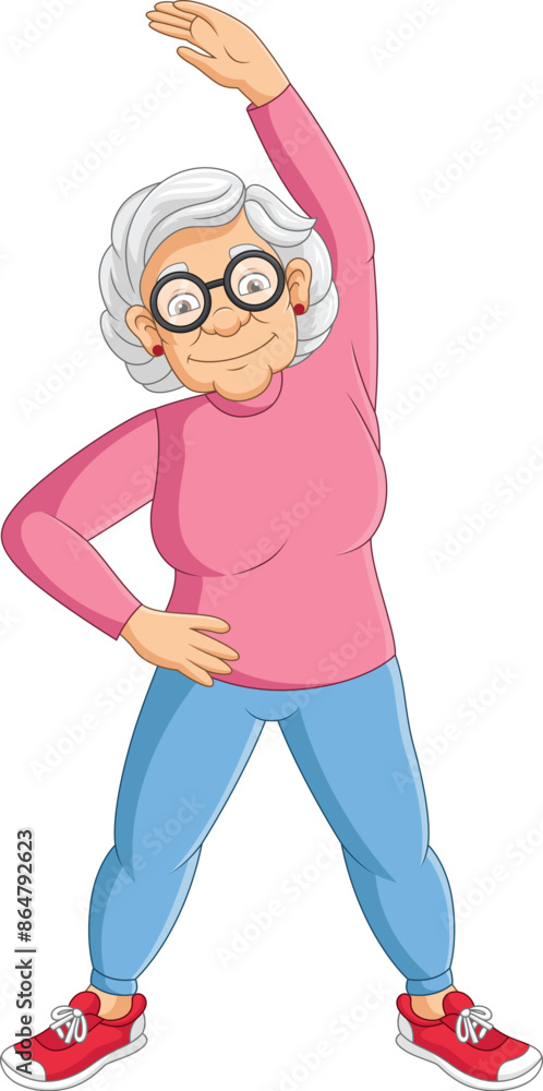 Illustration Cartoon grandmother doing exercise Illustration Cartoon grandmother doing exercise