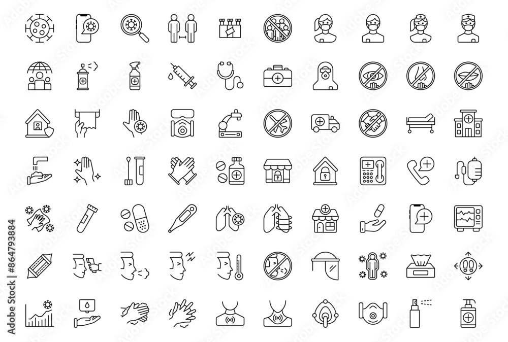 Coronavirus Icons Pack. Set of vaccination icons. Thin linear style icons Pack Coronavirus Icons Pack. Set of vaccination icons. Thin linear style icons Pack