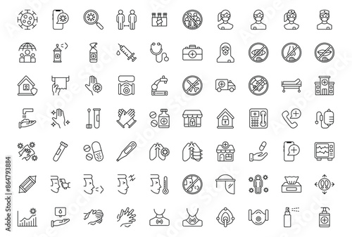 Coronavirus Icons Pack. Set of vaccination icons. Thin linear style icons Pack
