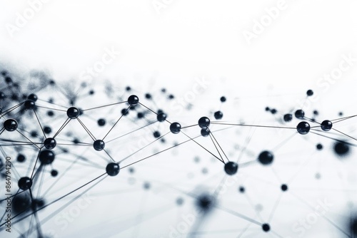 A series of black dots are connected by lines, creating a complex web of connections. Concept of interconnectedness and complexity