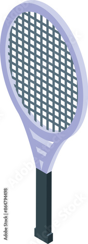 Tennis racket is standing upright on a white background