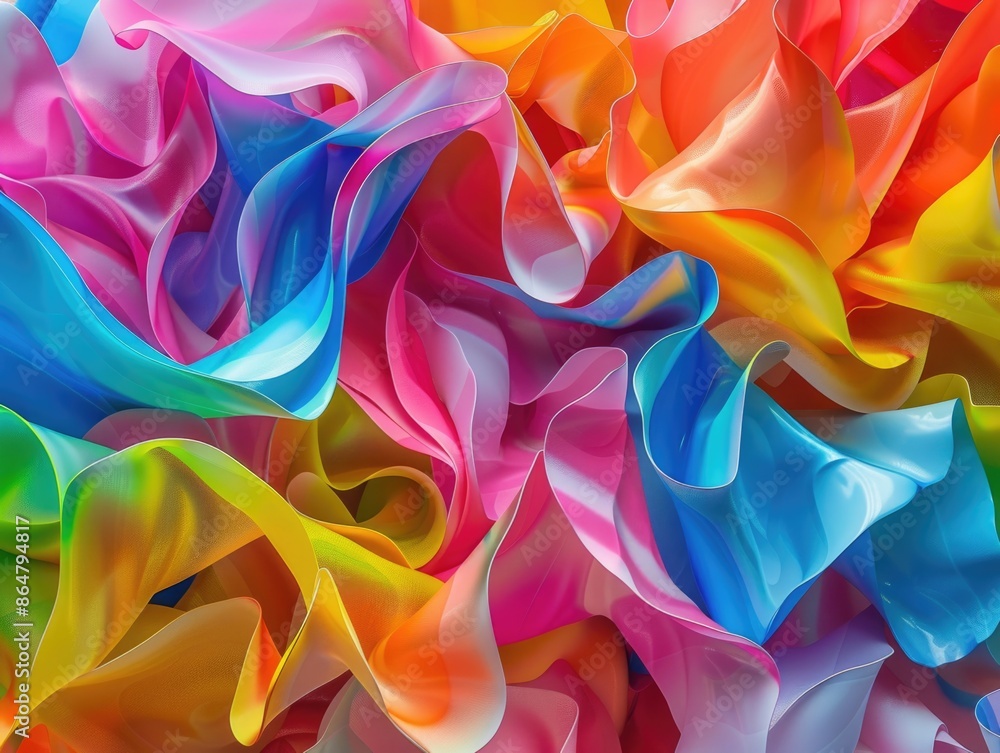 A colorful piece of fabric with a rainbow pattern. The colors are bright and vibrant, creating a sense of joy and happiness. The fabric is arranged in a way that it looks like a flowing A colorful piece of fabric with a rainbow pattern. The colors are bright and vibrant, creating a sense of joy and happiness. The fabric is arranged in a way that it looks like a flowing