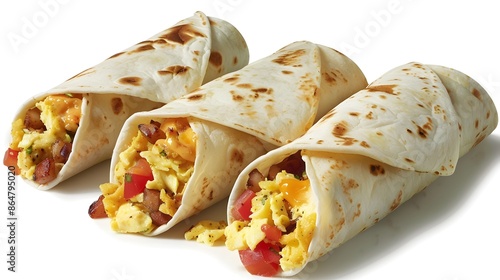 Appetizing Breakfast Burrito on Pristine White Background