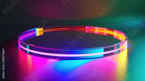 A colorful, glowing ring with neon lights. The ring is circular and has a rainbow of colors