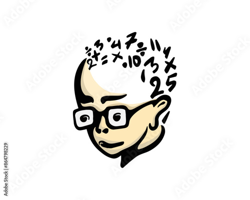 head child with brain head number mathematics art logo design template