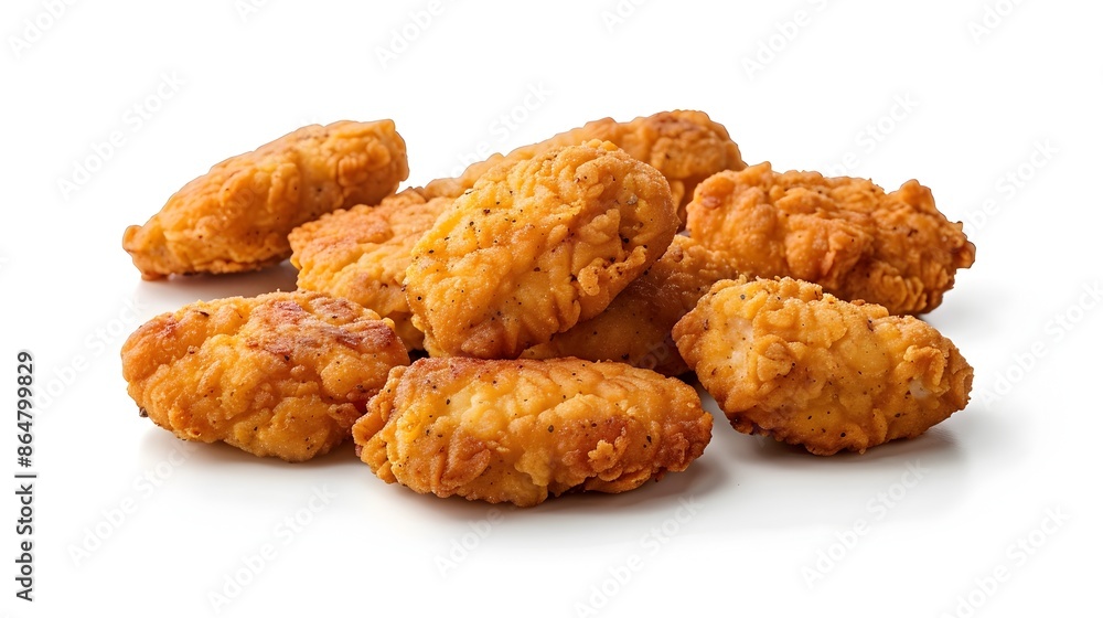 Delicious Crispy Chicken Nuggets Isolated on Plain White Background Delicious Crispy Chicken Nuggets Isolated on Plain White Background