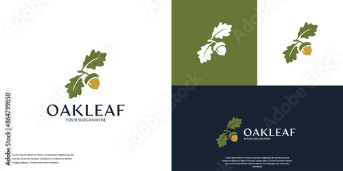 oak leaf and acorn logo, ecosystem balancing, logo design template.