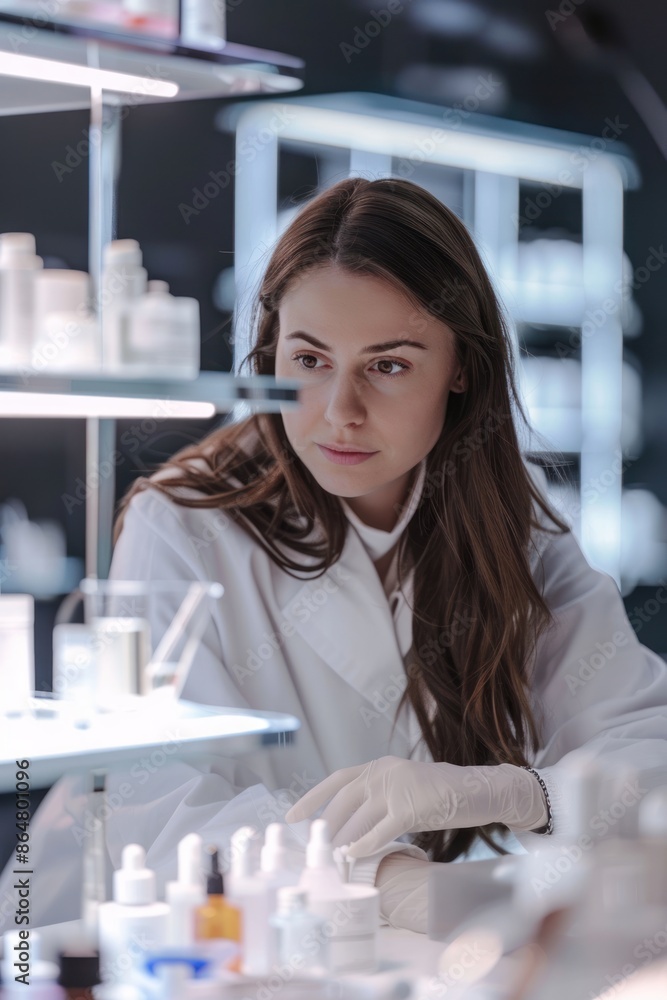 20. Portrait of a Western chemist formulating new cosmetic products, high detail, photorealistic, focused expression, bright lighting 20. Portrait of a Western chemist formulating new cosmetic products, high detail, photorealistic, focused expression, bright lighting