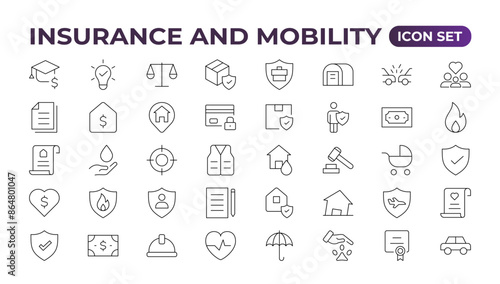 Insurance elements - minimal thin line web icon set. Outline icons collection. Simple vector illustration.insurance web icons. filled icons such as problem electric,excessive weight for the vehicle.