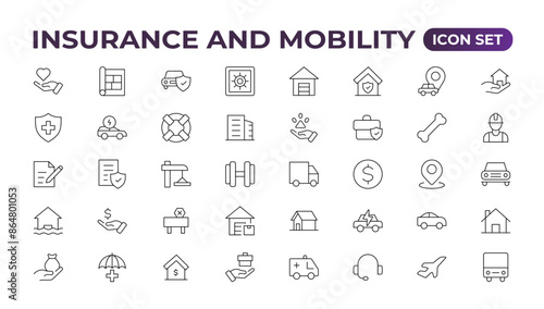 Insurance elements - minimal thin line web icon set. Outlineconscollection.Simplevectorillustration.insurance web icons. filled icons such asproblemelectric,excessive weight for the vehicle.