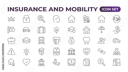 Insurance elements - minimal thin line web icon set. Outlineconscollection.Simplevectorillustration.insurance web icons. filled icons such asproblemelectric,excessive weight for the vehicle.
