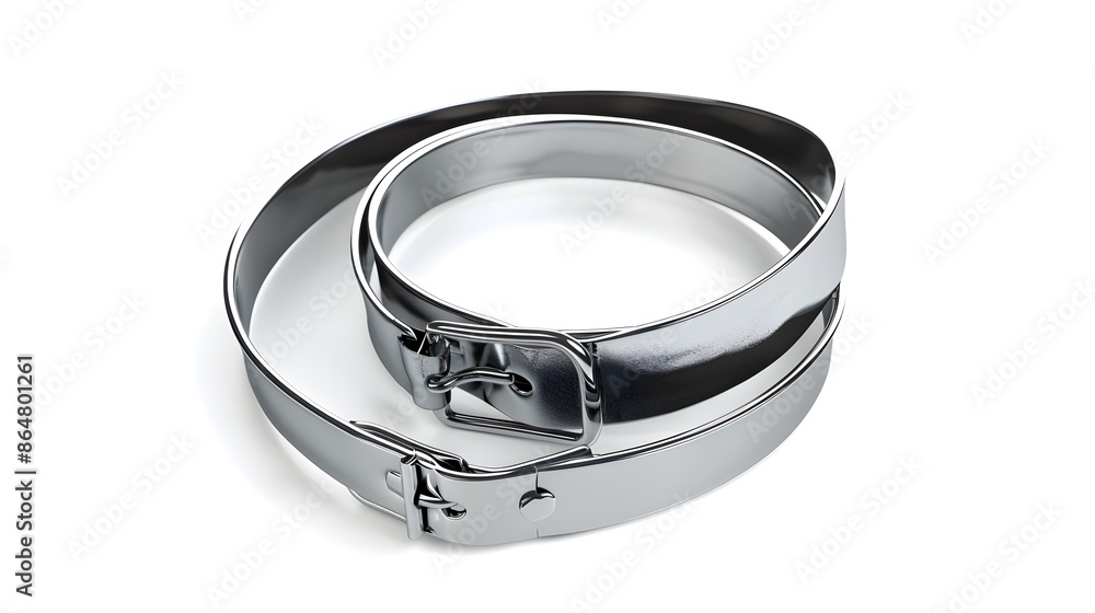 Elegant Silver Belts Photographed Against White Background Elegant Silver Belts Photographed Against White Background