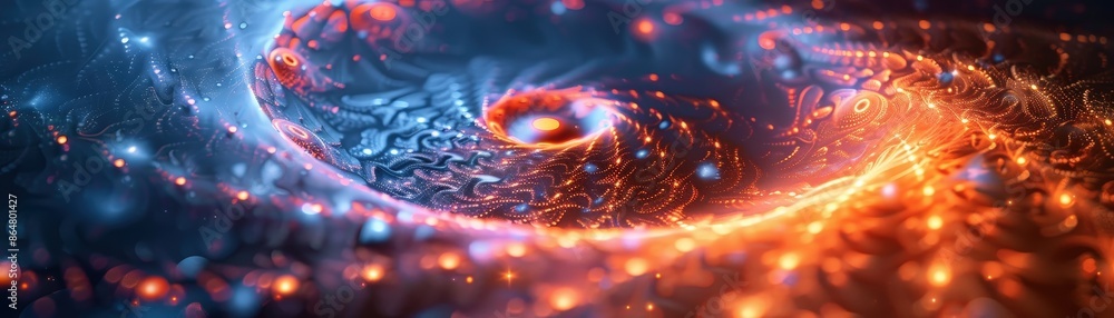 A captivating abstract digital artwork featuring a swirling vortex with intricate blue and orange light patterns, creating a mesmerizing visual effect. A captivating abstract digital artwork featuring a swirling vortex with intricate blue and orange light patterns, creating a mesmerizing visual effect.