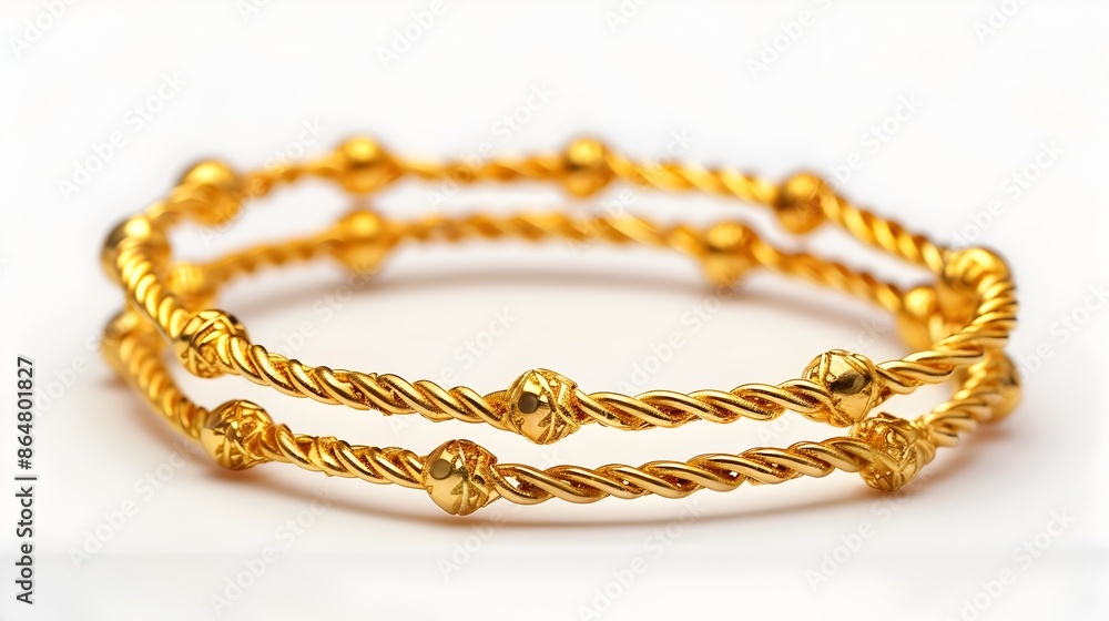 Fototapeta premium Exquisite Gold Bracelets Showcased Against Pristine White Background