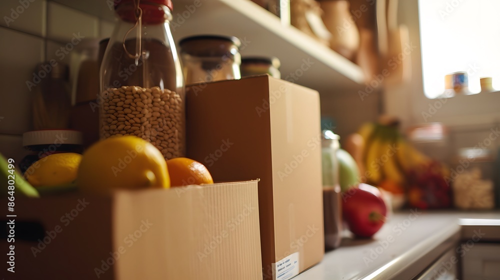 Blank Label Cereal Box: A cereal box with no label in a kitchen pantry.
Blank Label Cereal Box: A cereal box with no label in a kitchen pantry.