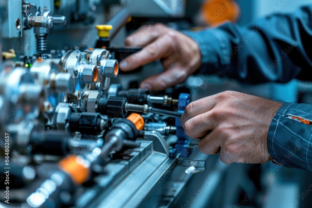 54. Close-up of a production manager's hands adjusting machinery, high quality photo, photorealistic, professional action, studio lighting 54. Close-up of a production manager's hands adjusting machinery, high quality photo, photorealistic, professional action, studio lighting