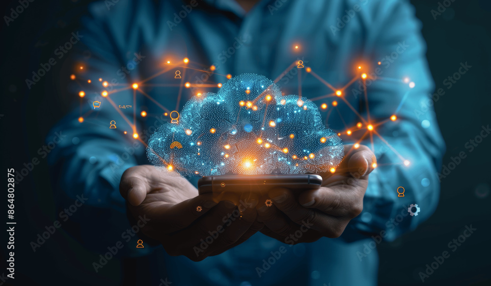 Cloud Computing Technology Concept Businessman Holding Icon Network Data Transfer Secure Storage Online Backup Digital Marketing Cloud Computing Technology Concept Businessman Holding Icon Network Data Transfer Secure Storage Online Backup Digital Marketing
