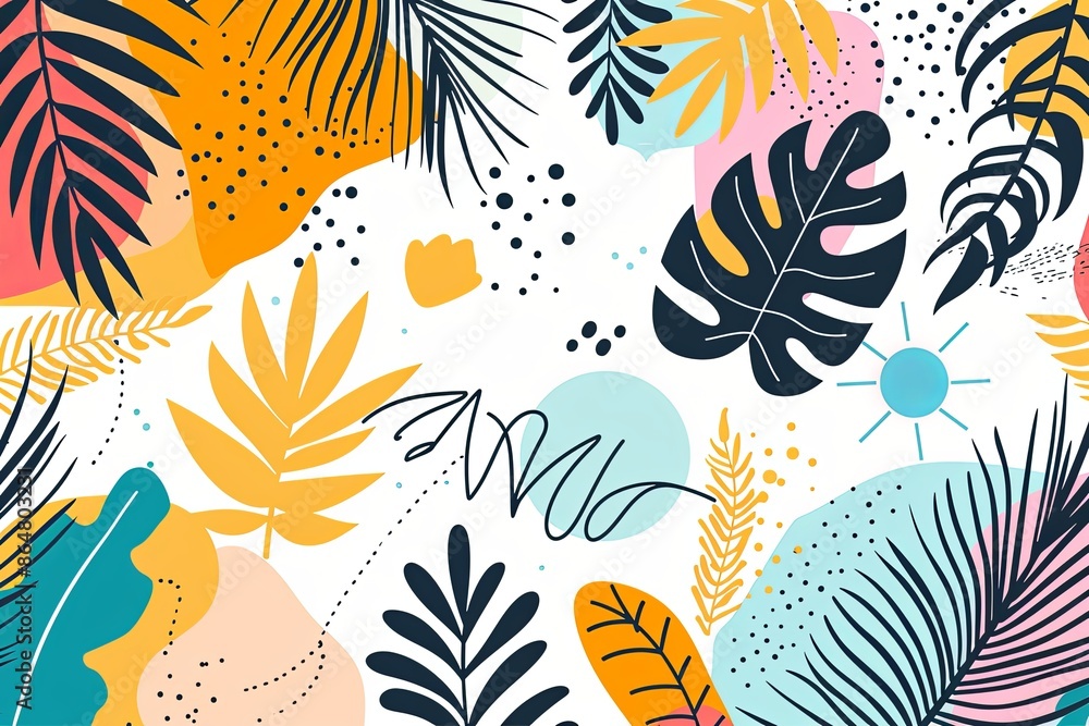 tropical leaves hand drawn doodle style on white background tropical leaves hand drawn doodle style on white background