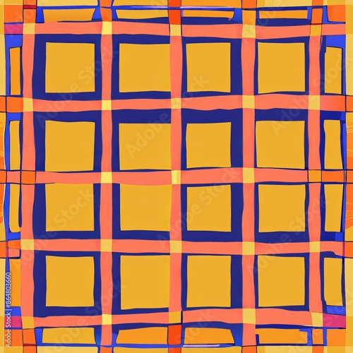 seamless pattern of hand-drawn windowpane grids with uneven lines, Generative AI