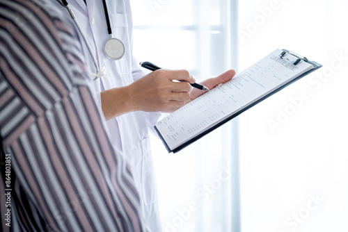 Doctors report health examination results and recommend medication to patients, medical checkup concept