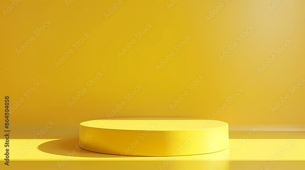 A yellow podium shelf or empty pedestal display set against a vivid yellow summer background in a minimal style. This blank stand is perfect for showcasing products. 3D rendering. A yellow podium shelf or empty pedestal display set against a vivid yellow summer background in a minimal style. This blank stand is perfect for showcasing products. 3D rendering.