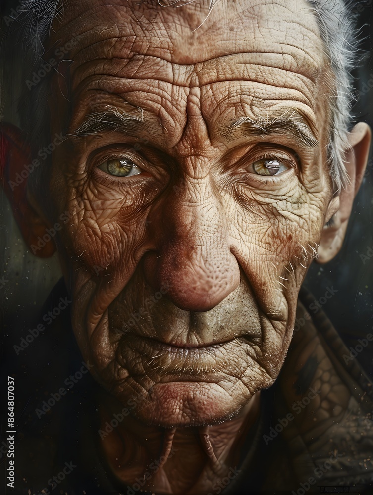 Weathered Wisdom:A Captivating Close-up Portrait of an Elderly Man's Expressive Face Weathered Wisdom:A Captivating Close-up Portrait of an Elderly Man's Expressive Face