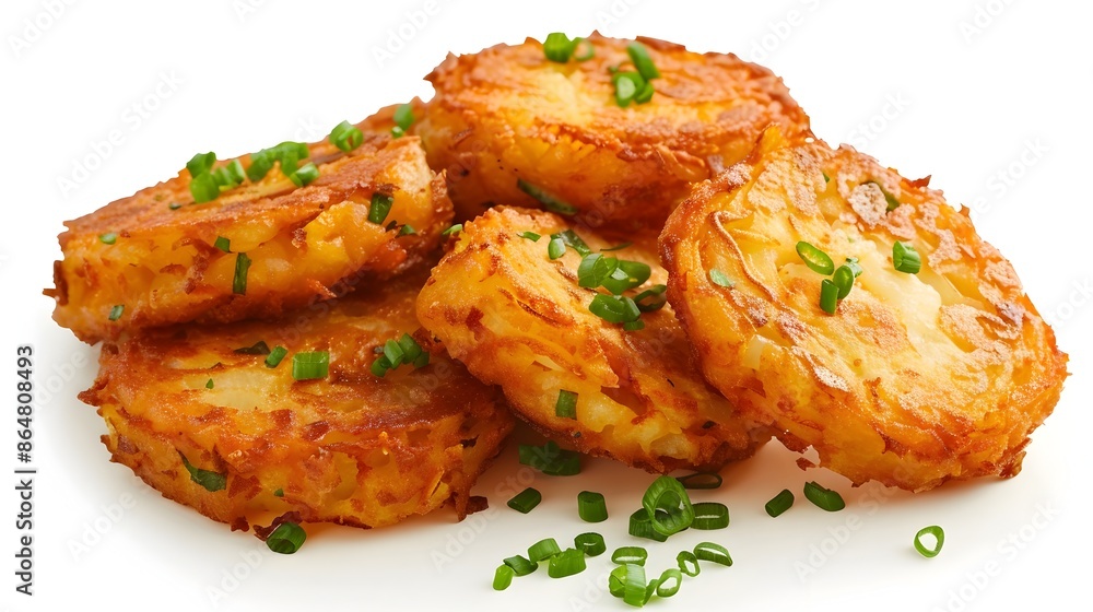 Photo of Delectable Hash Browns on White Background Photo of Delectable Hash Browns on White Background