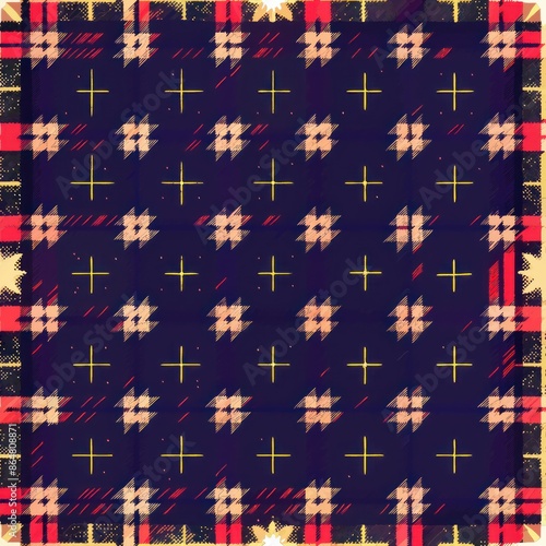 seamless pattern of windowpane grids interspersed with tiny stars, Generative AI