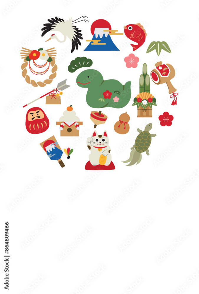 Fototapeta premium 2025年 巳年 縁起物の年賀状