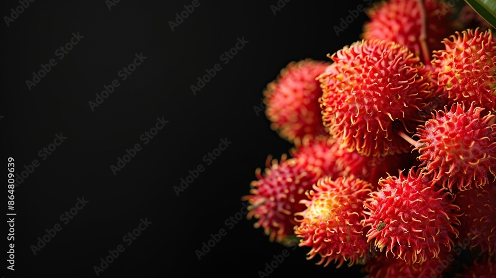 Close-Up of Rambutan Fruit Against Black Background Close-Up of Rambutan Fruit Against Black Background