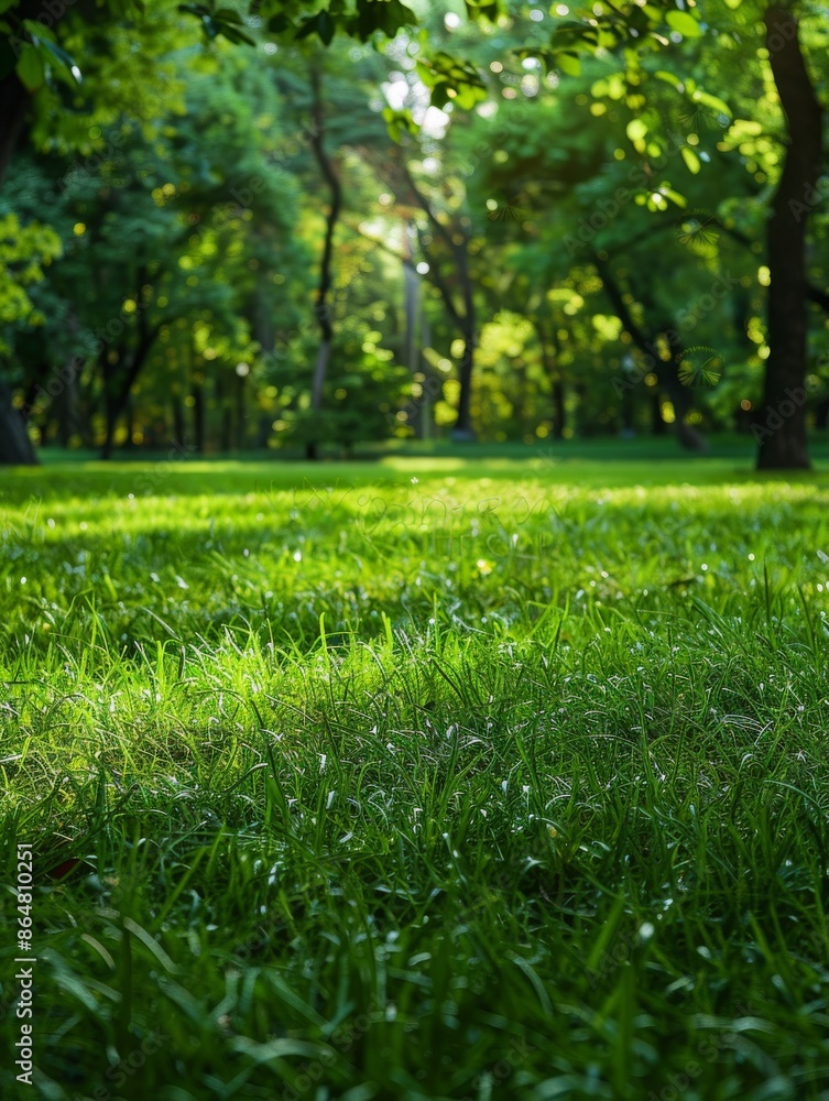 Lush Green Grass in a Sunlit Forest Clearing Lush Green Grass in a Sunlit Forest Clearing