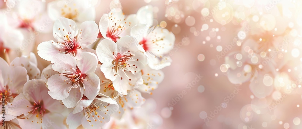 Macro shot of a cherry blossom cluster, soft and delicate, macro flower, spring bloom Macro shot of a cherry blossom cluster, soft and delicate, macro flower, spring bloom
