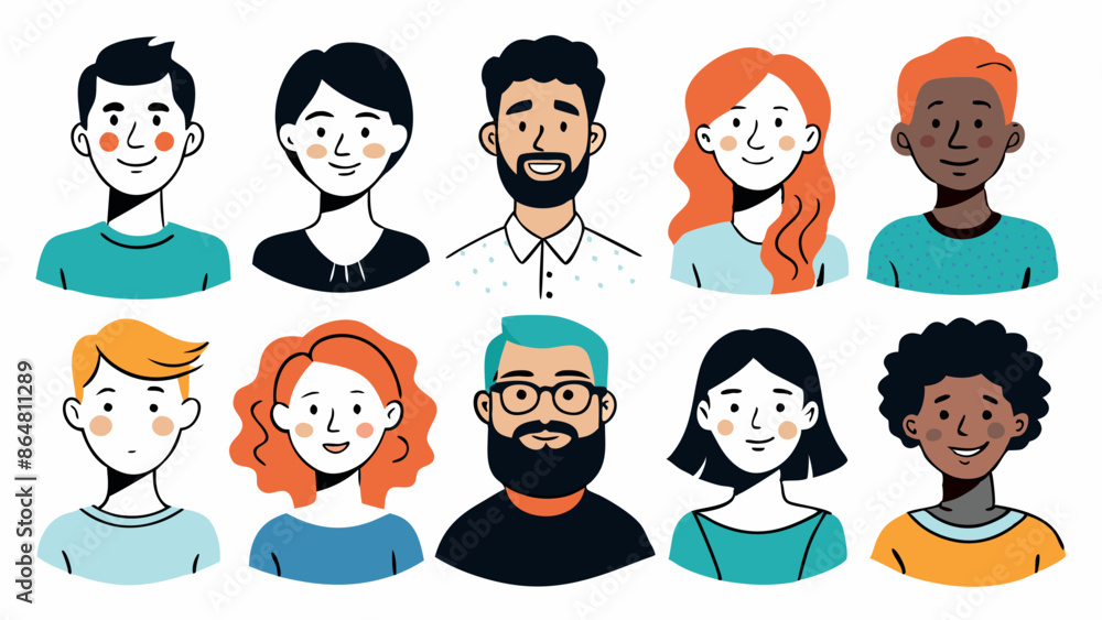 Hand drawn doodle set of people faces. Perfect for social media, avatars. Portraits of various men and women. Trendy black and white icons collection. Vector illustration. All elements are isolated Hand drawn doodle set of people faces. Perfect for social media, avatars. Portraits of various men and women. Trendy black and white icons collection. Vector illustration. All elements are isolated