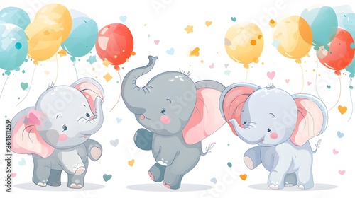 Cute elephant cartoon on white. 