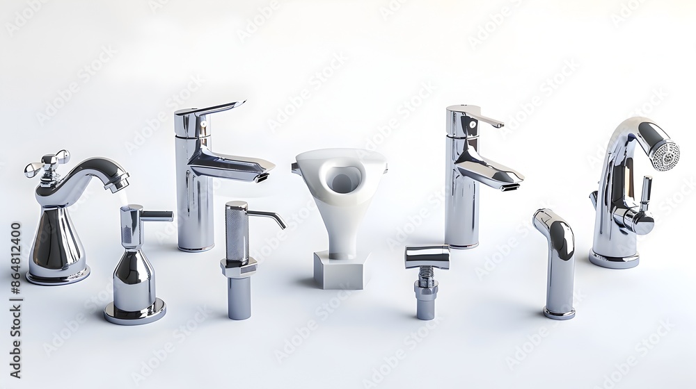 Photograph of Plumbing Fixtures Isolated on a White Background Photograph of Plumbing Fixtures Isolated on a White Background