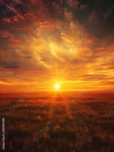 Golden Sunset Over Field of Grass in Late Afternoon