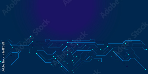 High-tech circuit board connection system concept. Vector abstract technology illustration Circuit board on blue background.