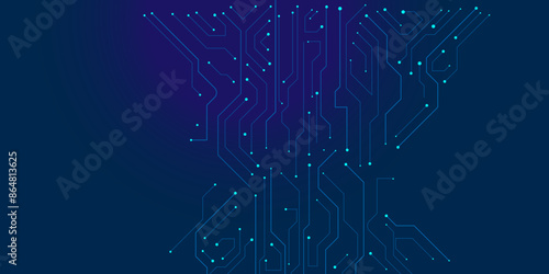 High-tech circuit board connection system concept. Vector abstract technology illustration Circuit board on blue background.