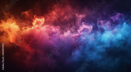 Abstract Colorful Smoke Clouds On Dark Background