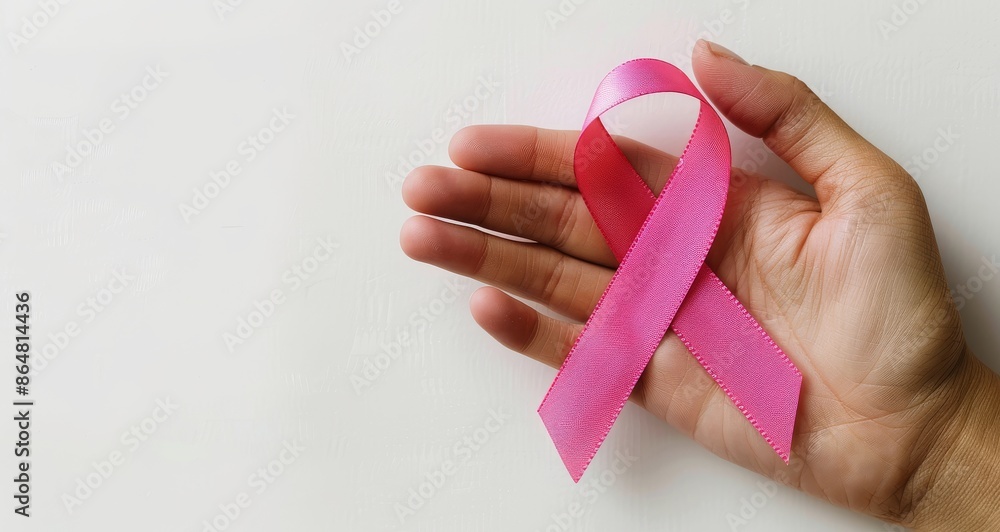 custom made wallpaper toronto digitalPink ribbon awareness close-up, isolated on white, for cancer support & fundraising, high-res, minimal style.