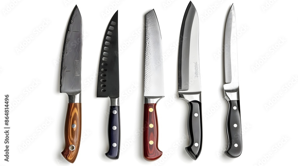 Sophisticated Collection of Knives Arranged on Clean White Background for Culinary Purposes Sophisticated Collection of Knives Arranged on Clean White Background for Culinary Purposes