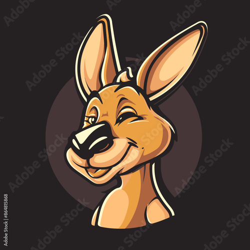 cartoon character logo, Kangaroo, winking, smiling, 2d, vector illustration, mascot logo