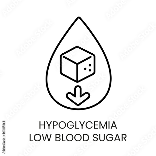Hypoglycemia Low blood sugar, symptom in diabetes vector line icon with editable stroke