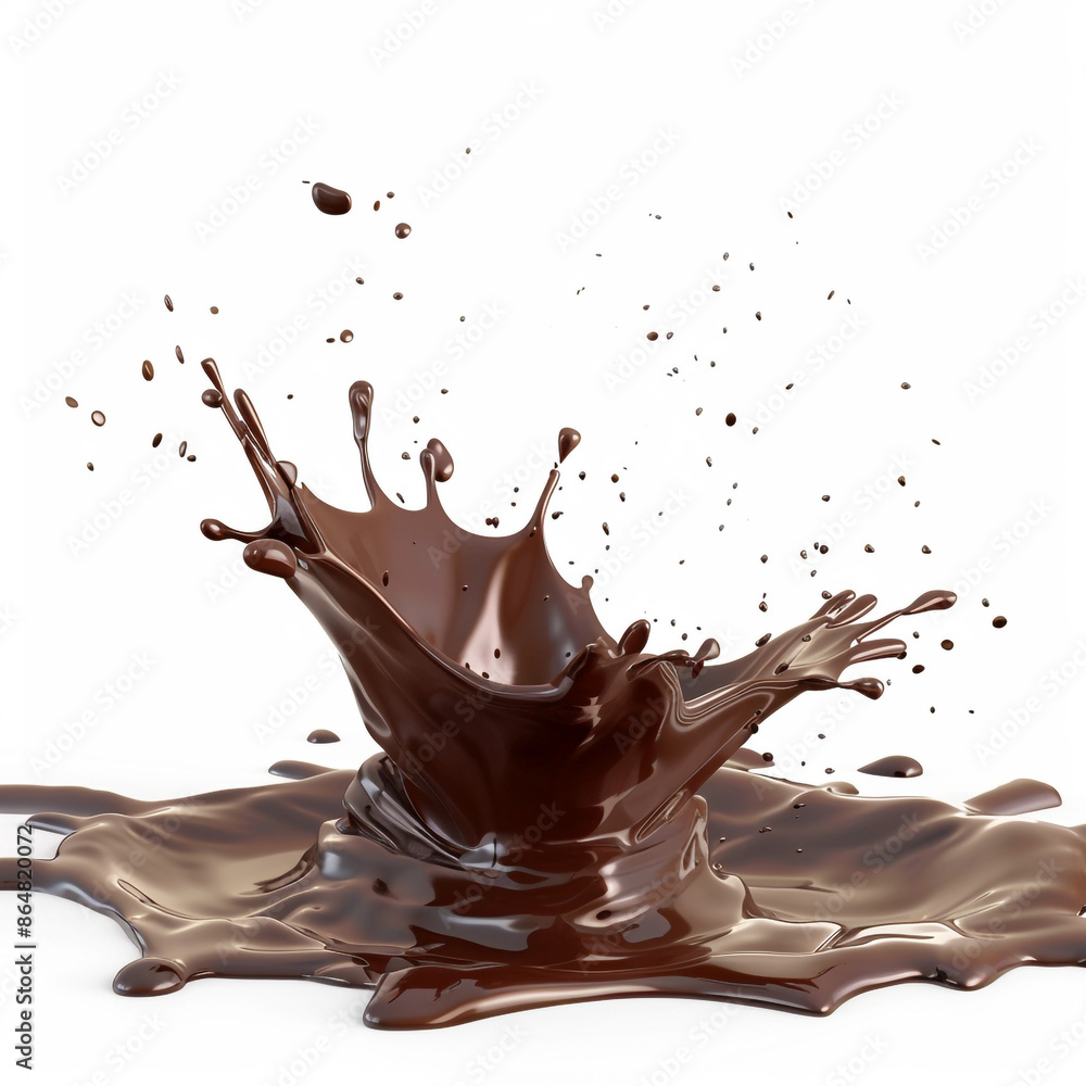 Chocolate Splash Isolated On White Background, Chocolate Splash, Chocolate Crown Splash, Generative AI. Chocolate Splash Isolated On White Background, Chocolate Splash, Chocolate Crown Splash, Generative AI.