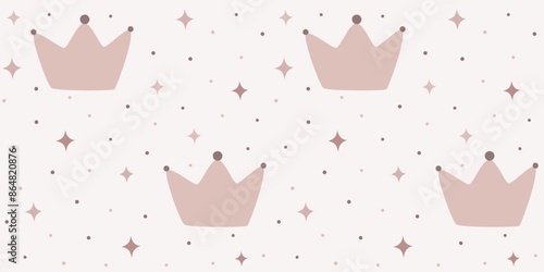 Children's seamless pattern for birthday, wallpaper, fabric, bed linen design. Illustration of a cute crown in cartoon design. Vector illustration.
