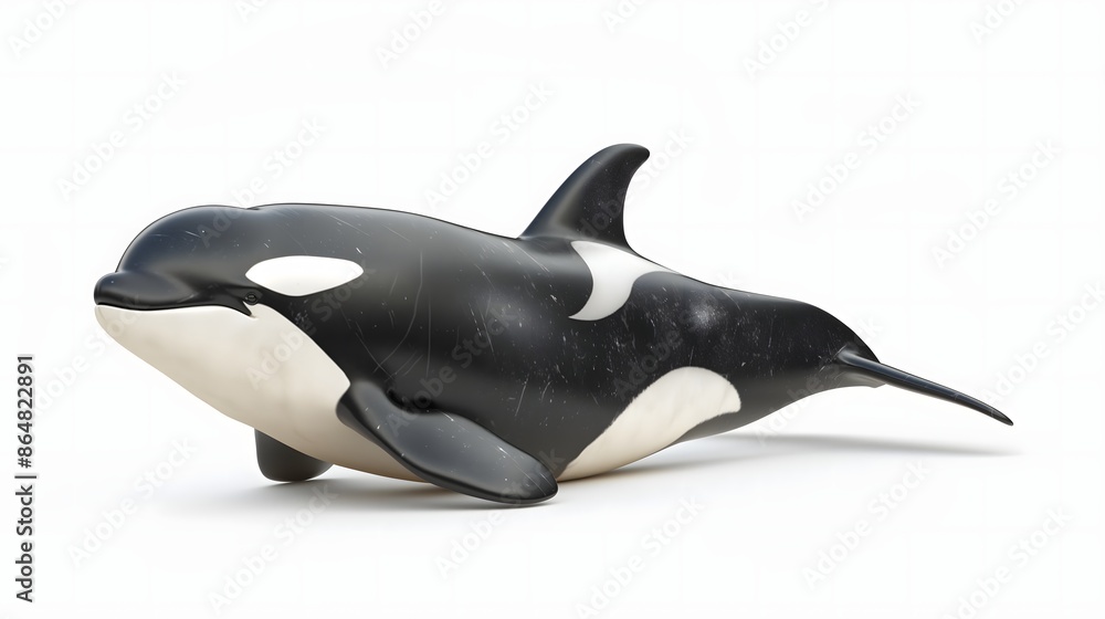 2. Create an isolated, white-background image of a killer whale (orca) featuring its entire body, including its robust shape and striking markings, devoid of any text or logos, to emphasize its 2. Create an isolated, white-background image of a killer whale (orca) featuring its entire body, including its robust shape and striking markings, devoid of any text or logos, to emphasize its