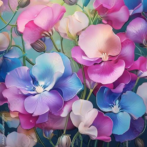 Decorative background of sweet pea flowers photo
