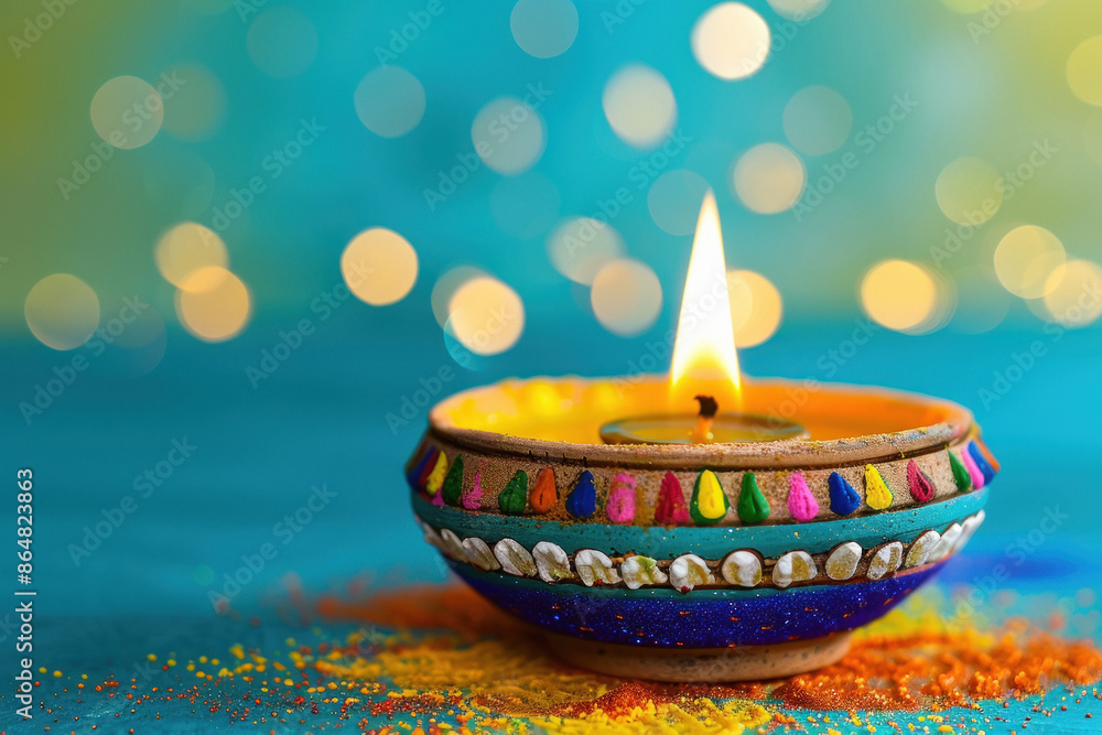 colorful traditional oil lamp on bokeh background colorful traditional oil lamp on bokeh background