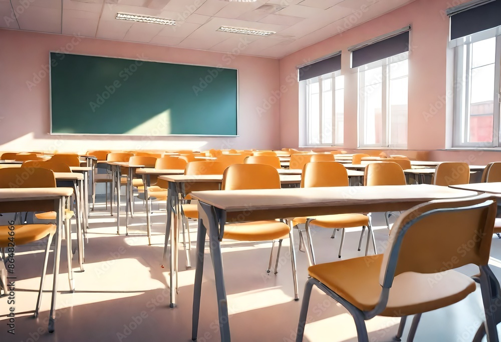 chairs and tables in the class room, empty class room, fresh and airy class room in the school chairs and tables in the class room, empty class room, fresh and airy class room in the school