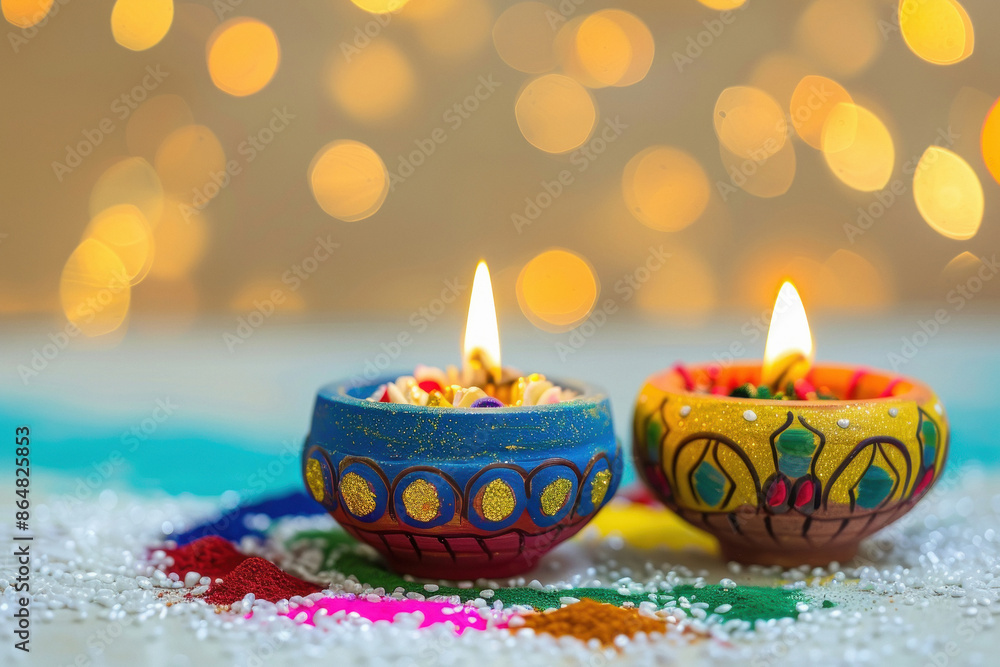 colorful traditional oil lamp on bokeh background colorful traditional oil lamp on bokeh background